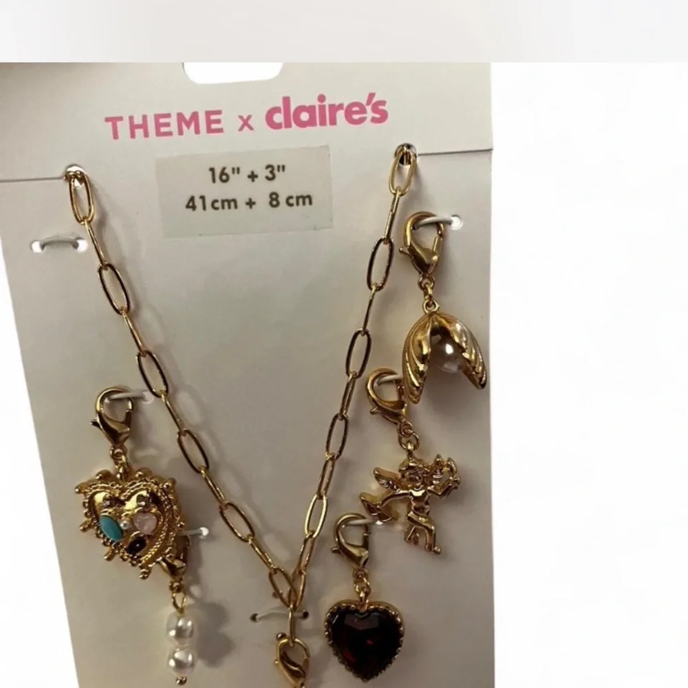 Claire's Gold Charm Necklace with Heart and Pearl Accents